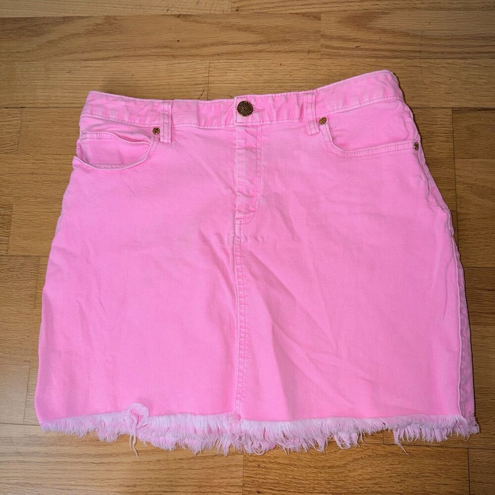 Lilly Pulitzer Kooper Mini Skirt Neon Pink 8 GUC Frayed Raw Hem Barbie Resort